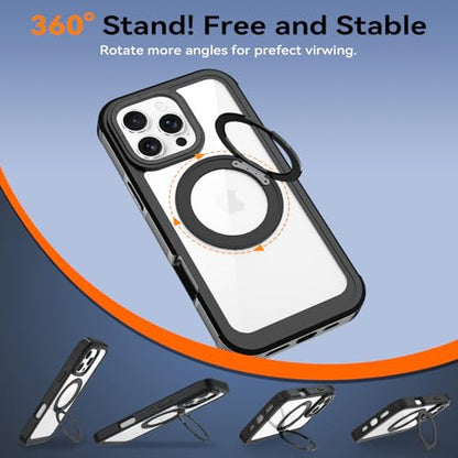 Upgraded 360° Spin Magnetic Invisible Ring Stand Case for iPhone 16 Pro Max 6.9",Compatible with MagSafe, Full Body Rugged Case with Built-in Screen Protector & Kickstand & Belt-Clip (Black) - color: Black