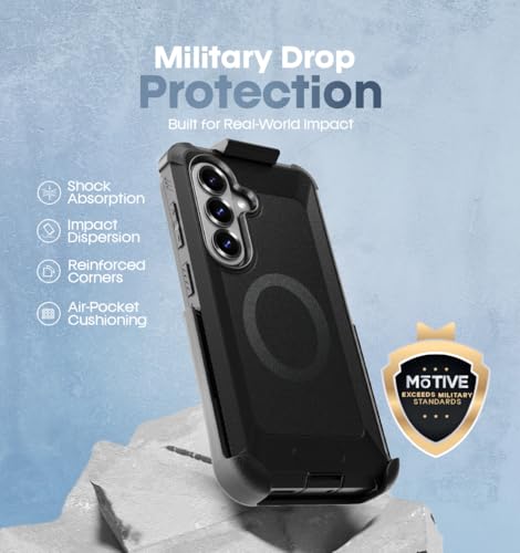 MOTIVE Heavy Duty Case for Samsung Galaxy s26 Plus, Belt Clip | 6.7" | Bunker Series, Military Grade Multi-Layer Protection, PC/TPU Build, Sealed Port Cover, Compatible with MagSafe Qi2 Charging - size: s26 Plus