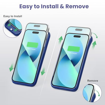 Battery Charging Case for iPhone 12Pro Max/13Pro Max/14Pro Max/14Plus (6.7 Inch), Powerful 8600mAh Portable Rechargeable Charger Cover for iPhone 14ProMax/14Plus/13Promax/12Promax Battery Case-Blue - color: Blue