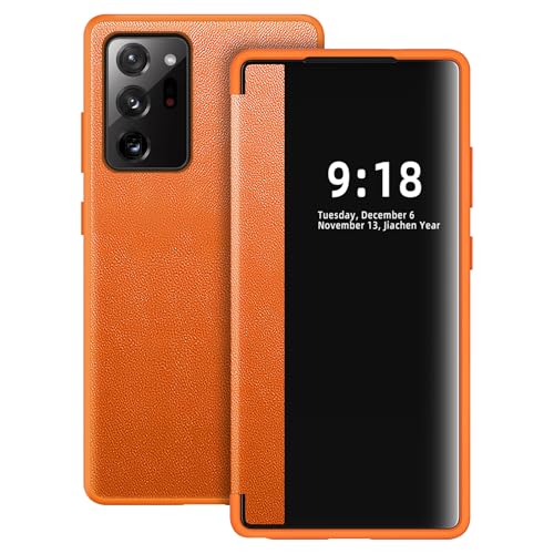 Flip Case for Samsung Galaxy Note 20 Ultra Case S View, Frosted Translucent Window Clear View Folio Protective Phone Case, 360 Degree Full Body Shockproof Flip Cover Case for Note 20 Ultra 5G (Orange) - color: Orange, size: Note 20 Ultra