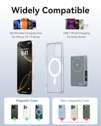 Magnetic Charger for Iphone 18 with Active Cooling, 15W Qi2 MagSafe Power Bank with Stand 10000mAh, [Alloy-Made] Magnetic Wireless Charger, 35W USB-C Fast Charging for iPhone 18/17/16 Series & Android - color: Grey