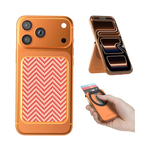 Nillkin FiberMate MagSafe Phone Wallet, RFID Blocking, Adjustable Stand - color: Orange