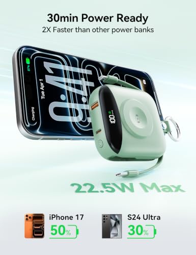 Portable Charger 10000mAh 22.5W Power Bank Built-in 2 Cables Keychain | Charge 5 Devices, TSA approved, Travel Fast Charging Battery Pack for iPhone Samsung Google Android & iWatch Charger, Green - color: Green
