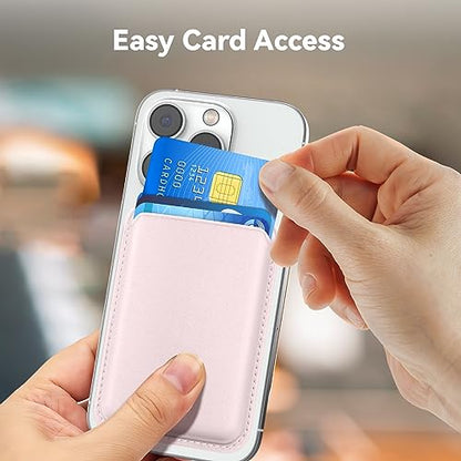 Magnetic Wallet Cell Phone Card Holder for Phone Case with Mag-Safe | Stronger Magnetic RFID Leather Phone Wallet Stick on Series of iPhone 17/16/15/14/13/12 and Pro/Promax, Light pink - color: Light Pink, size: 1 Pack