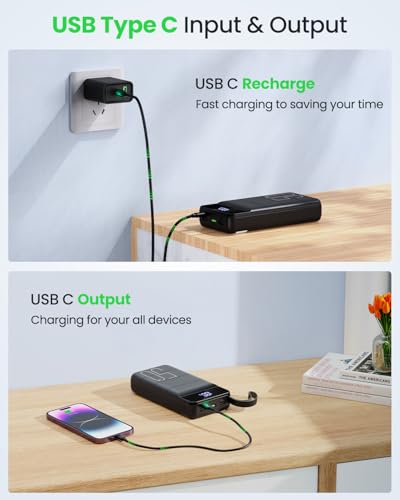 Power Bank, 50000mAh 22.5W with USB-C Fast Charging Portable Charger - color: Black