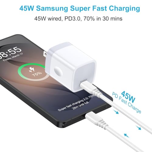 45W Charger for Samsung Galaxy A37 A57 A27 5G A56 A36 A17 A26, Super Fast - color: White