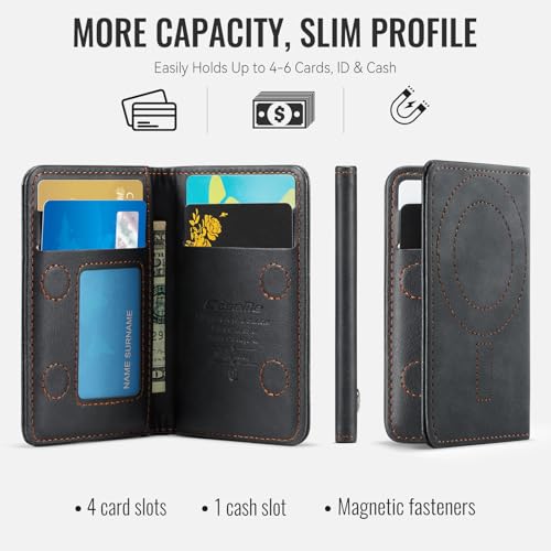 Magnetic Wallet Card Holder with RFID Protection, PU Leather Slim Wallet, Strong Magnet Attachment for iPhone 18/17/16/15/14/13/12 Series Pro Max Plus Mini-Black - color: Black