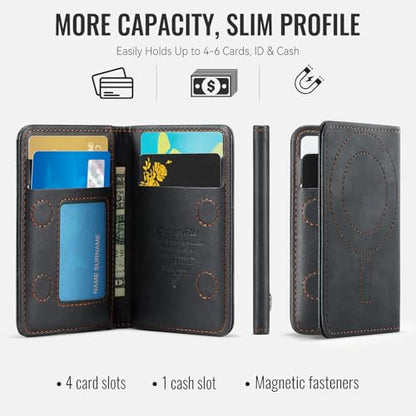 Magnetic Wallet Card Holder with RFID Protection, PU Leather Slim Wallet, Strong Magnet Attachment for iPhone 18/17/16/15/14/13/12 Series Pro Max Plus Mini-Black - color: Black