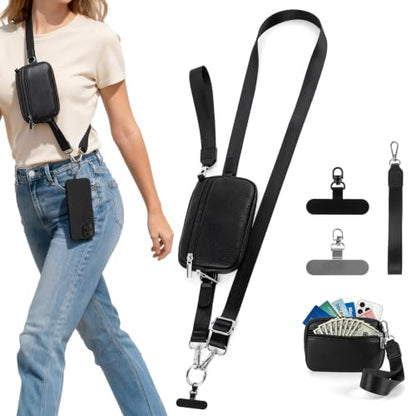 Clip and Go Strap for Phone with Wallet Crossbody - color: Black, size: Large