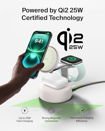 Belkin Qi2.2 25W Wireless Fast Charging Station, 3 in 1 iPhone Charger - color: Sand, style: 3 in 1