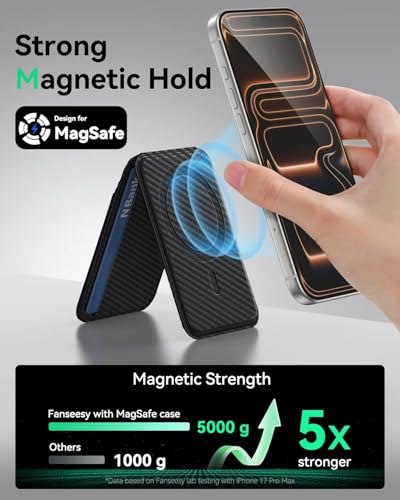 for MagSafe Wallet with Stand, 5 Card Holder, Slim Leather Magnetic Wallet for iPhone 17/16/15/14/13/12 Pro Max Plus Air Series, 3 Card Slots & 1 Cash Slot,Carbon Fiber - color: Carbon Fiber
