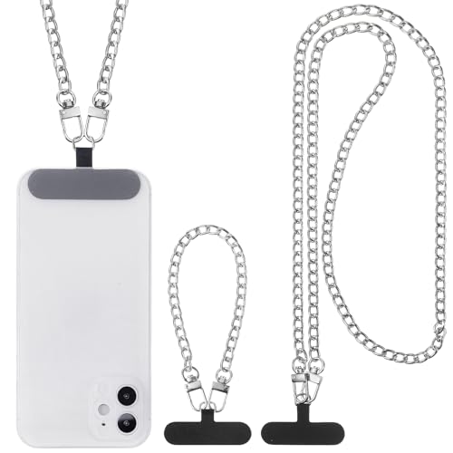 Canlierr 2 Pack Phone Chain Crossbody, with Tether Tab, Silvery - color: Silver
