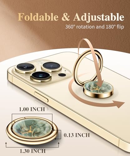 GVIEWIN Marble Cell Phone Ring Holder, Metal Kickstand Grip 360° Rotation - color: B-Desert Dream/Green