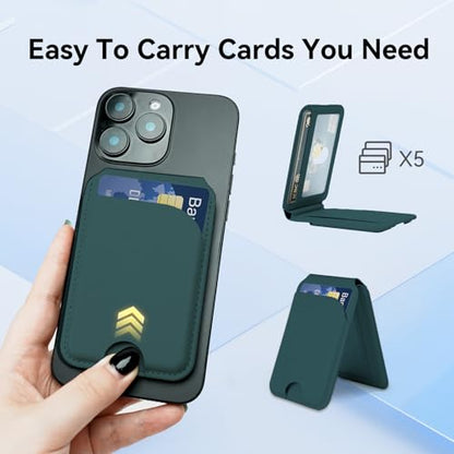 for MagSafe Wallet，Leather Magnetic Wallet for Phone with Adjustable Stand，5 Magnetic Credit Card Holder RFID Blocking for iPhone 17 16 15 14 13 12 Pro Max Air Series Cases(Green) - color: Green