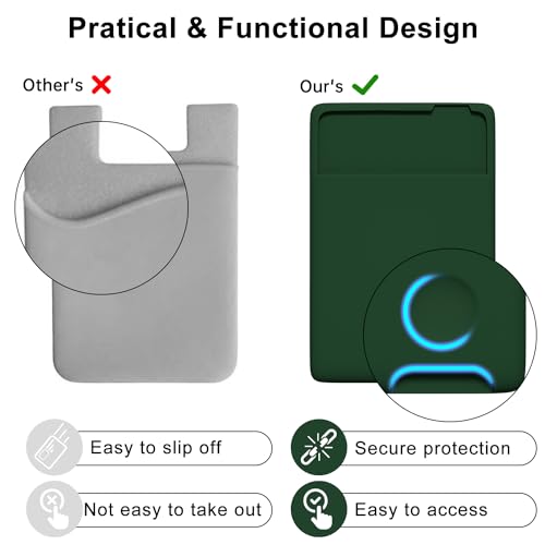 oakxco Phone Wallet Stick On, Secure Phone Card Holder Silicone, Adhesive Pocket Sleeve ID Credit Card, Slim Thin Card Case for Men Women Cute, Compatible with Apple iPhone Samsung Pixel, Dark Green - color: Forest Green