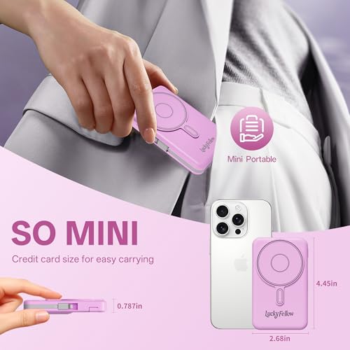 Magnetic Portable Charger Built-in Cables,10000mAh Fast Charging Wireless Charger Station External Battery Pack Slim Pocket Size Power Bank with Stand Compatible with iWatch, iPhone - color: Purple