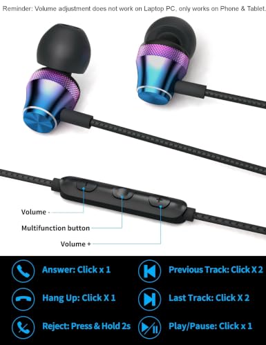Wired Earbuds for Chromebook Laptop PC,3.5mm in Ear Headphones for Kindle - color: Purple Blue