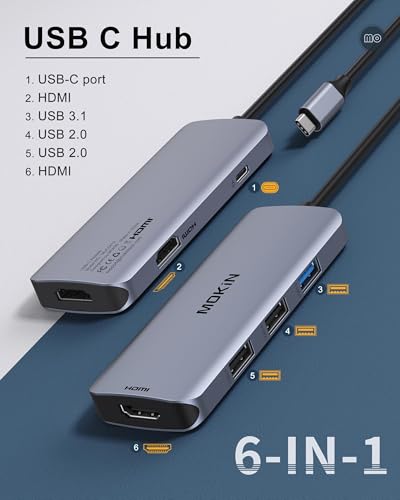 MOKiN USB C Docking Station Dual Monitor 2 HDMI for Dell/Lenovo/HP Laptop