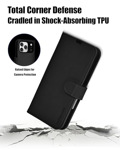 for iPhone 17 Pro Max Wallet Case, Flip Folio Phone Cover with Card Holder, RFID Blocking, Shockproof Protective Case with Kickstand, Magnetic Closure, PU Leather & TPU, Black - color: Black