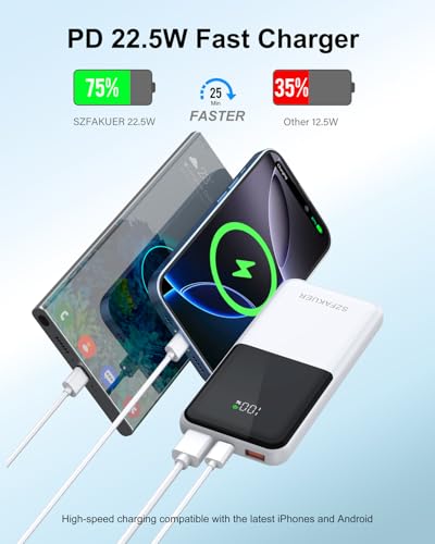 Portable Charger,Slim 10000mAh Power Bank,22.5W USB-C Fast Charging Battery Pack Compatible with iPhone 17/16/15/14/13/12 Pro Samsung Galaxy, iPad, AirPods, Android Tablets (White) - color: White