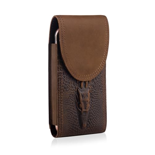 Genuine Leather Cell Phone Holster Belt Holder Belt Clip Pouch Case Fit for iPhone 17 Pro Max 16 Plus 15 Pro Max 14 Plus 13 Pro Max 12 Pro Max Samsung Galaxy S24+ S23 Ultra A55 (Retro Brown) - color: Retro Brown