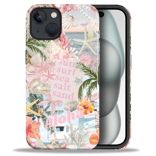 Case for iPhone 15, Cute Phone Case, Aloha Summer Collage | Hybrid 2-Layer Phone Cover，Military-Grade Protection Durable Shockproof Anti-Scratch Cases - color: Pink Aloha Summer Collage, size: Iphone 15