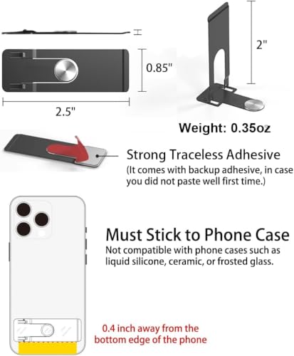 Phone Slim Stand Thin Kickstand, Ultra Thin Vertical Horizontal Universal Steel Metal Stable Mount Attachable Pocket Friendly Phone Holder for iPhone Samsung Phone Case (Black 1-Pack) - color: Black