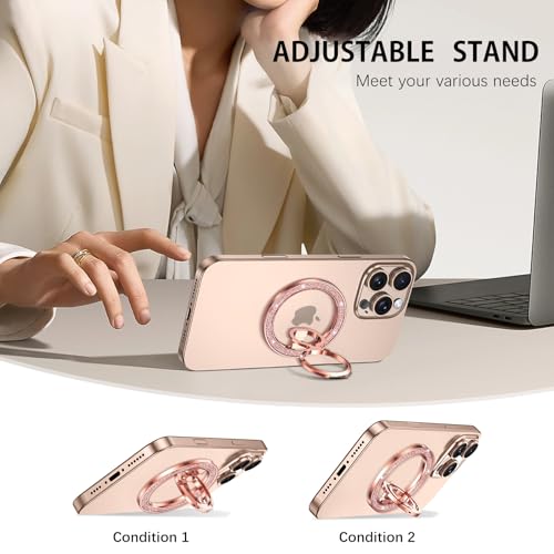 (Flexible Rotation) GUAGUA Magnetic Phone Ring for MagSafe Grip [Super Magnet] Stylish Ring Holder Stand, Mag Safe Accessories for iPhone 17 16 15 14 Pro Max Plus Air, Rose Gold - color: Rose Gold