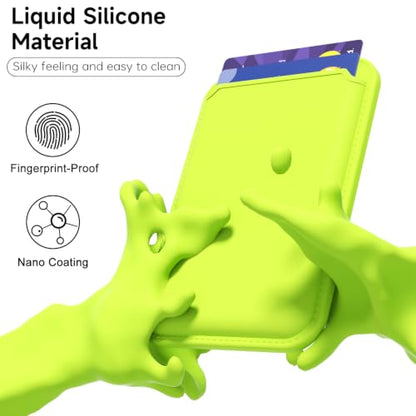 LoeoeL Magnetic Phone Wallet Compatible with Magsafe Wallet, Silicone ID Credit Card Holder Wallets for Back of Phone Pocket, Slim Thin Pouch Sleeve Mag Safe Wallets for iPhone Samsung, Neon Green - color: Neon Green