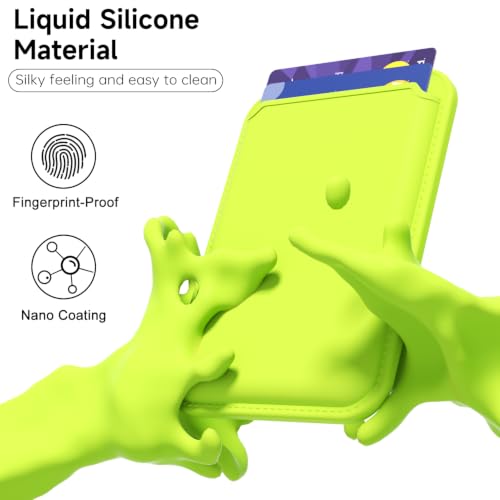 LoeoeL Magnetic Phone Wallet Compatible with Magsafe Wallet, Silicone ID Credit Card Holder Wallets for Back of Phone Pocket, Slim Thin Pouch Sleeve Mag Safe Wallets for iPhone Samsung, Neon Green - color: Neon Green