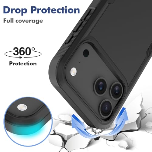 Heavy‑Duty Rugged Anti‑Drop Shockproof Protective Phone Case for iPhone 17 Pro Max, Durable Protective Shell, Black - color: Black, size: iPhone 17 Pro Max