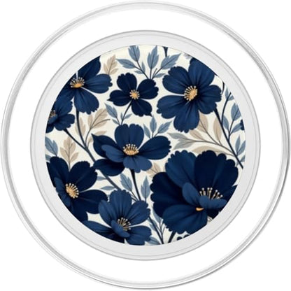 Botanical Navy Blue Floral Pattern PopSockets PopGrip for MagSafe - style: Magnetic PopGrip