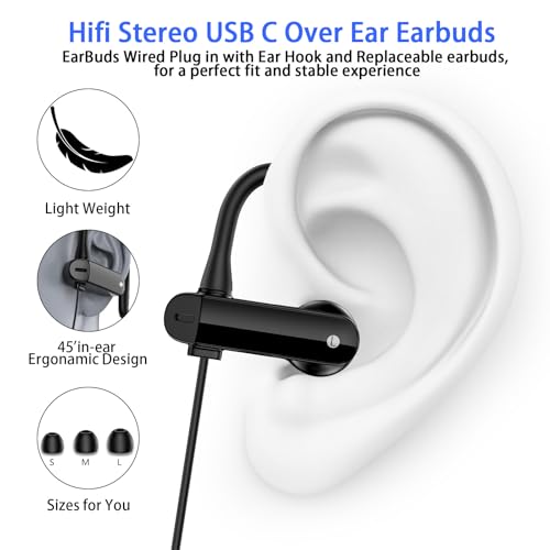 USB C Earbuds Wired Over Ear Headphones for iPhone 18 Pro Max 17 16 - color: Black