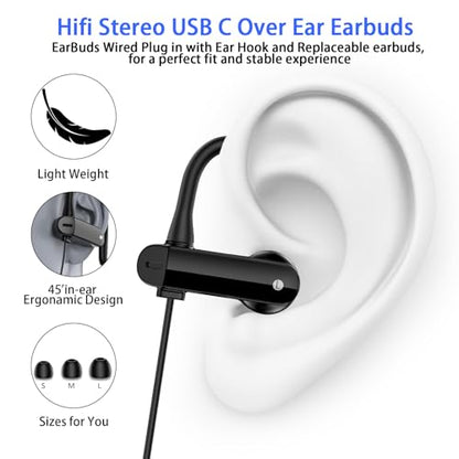USB C Earbuds Wired Over Ear Headphones for iPhone 18 Pro Max 17 16 - color: Black
