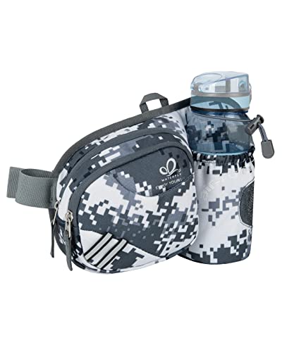 WATERFLY Fanny Pack Waist Bag: Waist Pack for Women Men with Water Bottle Holder Hiking Fanny Pack for Running Walking DogWalking Travel Cycling - color: Camouflage gray