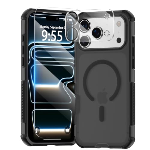 for iPhone 17 Pro Max Case, 3-in-1 Corner Shockproof Matte Case with Screen Protector & Camera Lens Protector, Compatible with MagSafe, Frosted Anti-Fingerprint Cover, Black - color: A1-Corner Shockproof Black Matte, size: iPhone 17 pro Max (6.9")