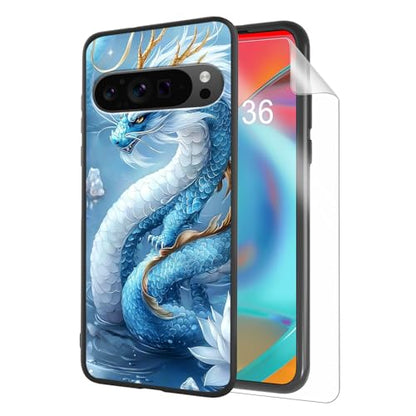 for Google Pixel 9 Pro XL Phone Case TPU Shockproof Full Body Protection Cover 6.8" Cute Dragon Light Blue for Pixel 9 Pro XL Lightweight Compatible Wireless Charging Screen Protector Film - color: Cute Dragon Light Blue