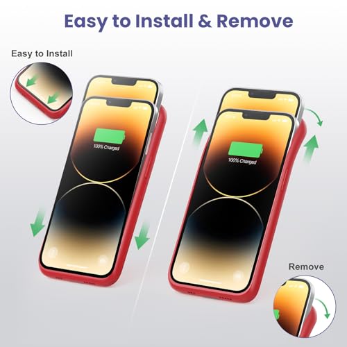 Battery Case for iPhone 13/13Pro/14,7500mah Ultra-Slim Protective Charging Case, Portable Rechargeable Expandable Battery Charger Cover Compatible with iPhone 13/13Pro/14 (6.1 Inch)-Red - color: Red