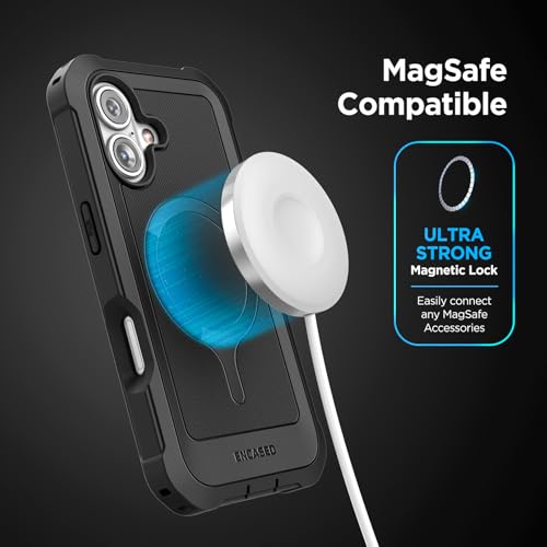 Encased Protective Case for iPhone 16 with Belt Clip (2025) Full-Body Case with Built-in Screen Protector and Phone Holster (Compatible with MagSafe) Black (for iPhone 16) - size: iPhone 16