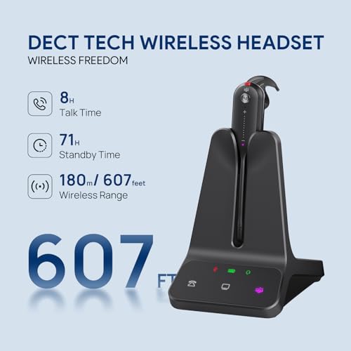 Yealink DECT Wireless Headset,Single Ear (Mono) Convertible Office Headset