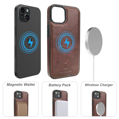 Bocasal for MagSafe Wallet Case Card Holder for iPhone 14, Brown - color: Brown for MagSafe