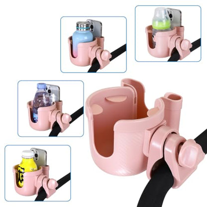 Accmor Stroller Cup Holder with Phone Holder, Bike Cup Holder, Universal Cup Holder for Uppababy Nuna Strollers, 2-in-1 Drinks Holder for Walker, Wheelchair, Scooter - color: All Light Pink Carbon Fiber Texture
