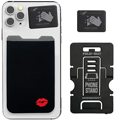 Phone Wallet - Adhesive Card Holder - Cell Phone Pouch - Stick on Lycra Pocket by Gecko - Carry Credit Cards and Cash - color: LIPS