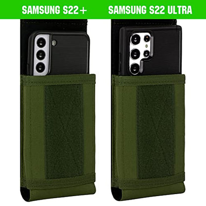 Tactical Molle Phone Holster Pouch, Universal Belt Waist Bag for iPhone 17 Pro Max/17 Pro/17/16 Pro Max/15 Pro Max/14 Pro Max/13/12, Samsung S25 Ultra/S24/S23, Size L - color: Green(2 Pack)