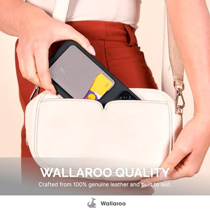 Wallaroo Premium Leather Cell Phone Wallet Stick On - Android and iPhone Wallet and Card Holder for Women and Men - Durable with Non-Slip Lining Secures Up to 3 Cards - color: Light Grey Leather