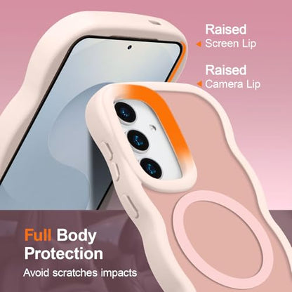 UEEBAI Magnetic for Samsung Galaxy S24 Plus/S25 Plus 5G Case, Cute Cover Compatible with MagSafe, Transparent Clear Wave Design Wavy Frame Matte Phone Case- Pink - color: Pink, size: Samsung Galaxy S24 Plus/S25 Plus 5G
