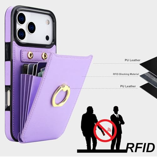 Folosu for iPhone 17 Pro Max Case Wallet, Finger Ring Holder Cover Purple - color: Purple