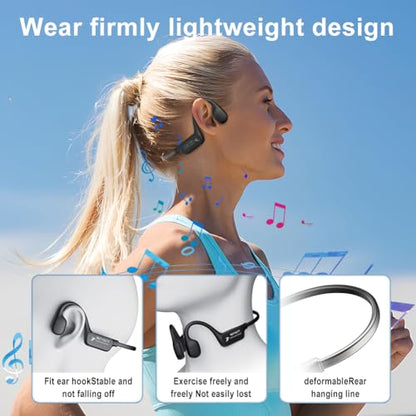 Bone Conduction Headphones, Open Ear Bluetooth 5.4 Headset with Mic - color: Black