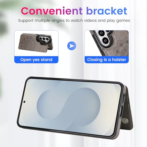 PASNEW S26 Ultra Wallet Case,6.9 inch,Gray | Card Holder, Floral Double Magnetic, PU Leather, Kickstand, Flip Cover - color: Gray, size: S26Ultra【6.9"】