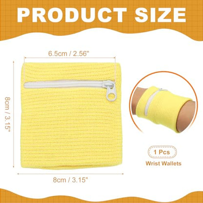 Wrist Wallet Wristband with Zipper, Cotton Wrist SweatBands Sports Absorb Sweat - color: Yellow